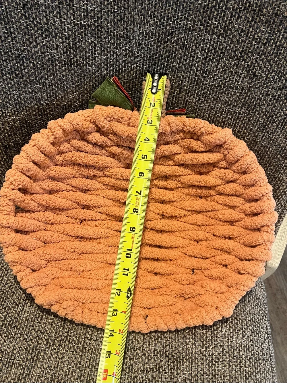 Cozy Orange Yarn Plush Pumpkin with Plaid Bow - Home Fall Decor